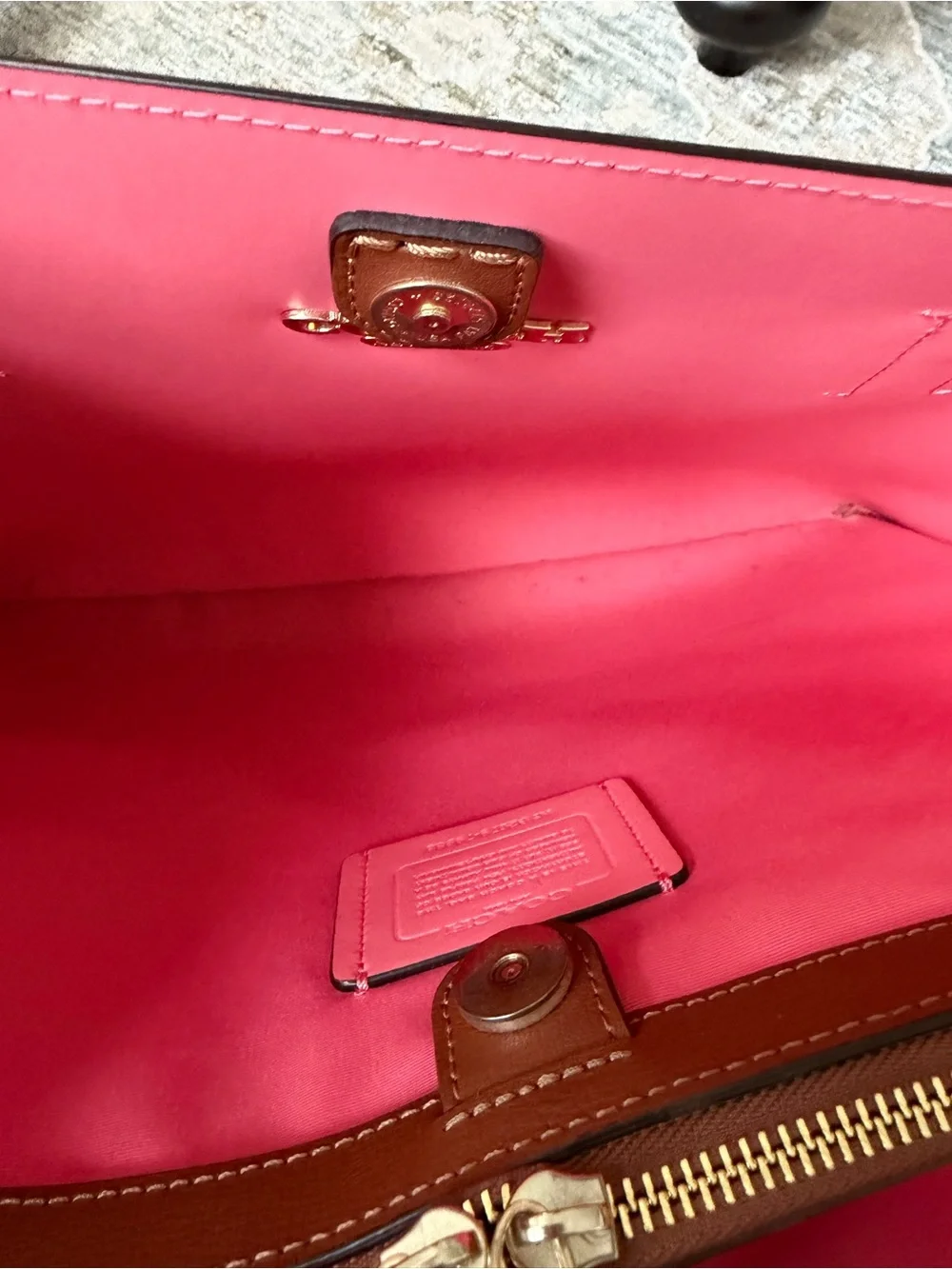 Coach Leather Tote in Saddle Brown with Pink Interior